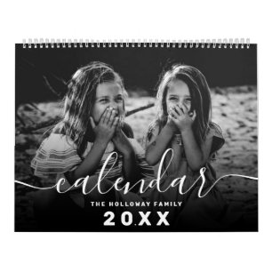 Modern monogram your family 26 photo collage grid calendar