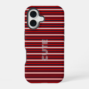 Modern Monogramed Striped  iPhone 16 Case