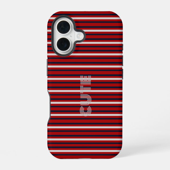 Modern Monogramed Striped  iPhone 16 Case (Back)