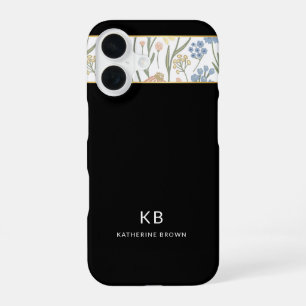 Modern Monogramm Cute Black Floral Pattern iPhone 16 Case