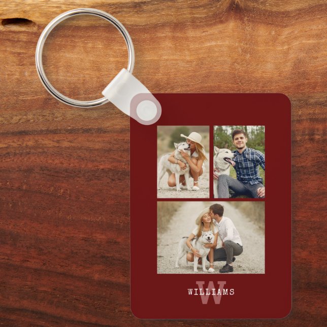 Modern Monogrammed  4 Photo Gallery Keychain (Front)