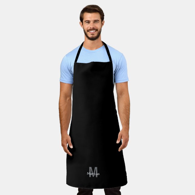 Modern Monogrammed Black  Apron (Worn)