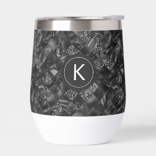 Modern Monogrammed Black Faux Glitter Pattern