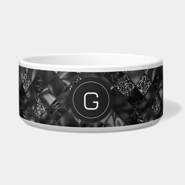 Modern Monogrammed Black Faux Glitter Pattern (Front)