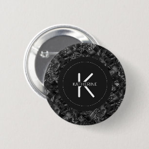 Modern Monogrammed Black Faux Glitter Pattern 2 Inch Round Button