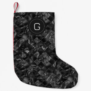 Modern Monogrammed Black Faux Glitter Pattern Small Christmas Stocking