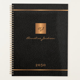 Modern monogrammed black gold elegant name script planner