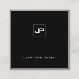 Modern Monogrammed Black White Elegant Plain Square Business Card