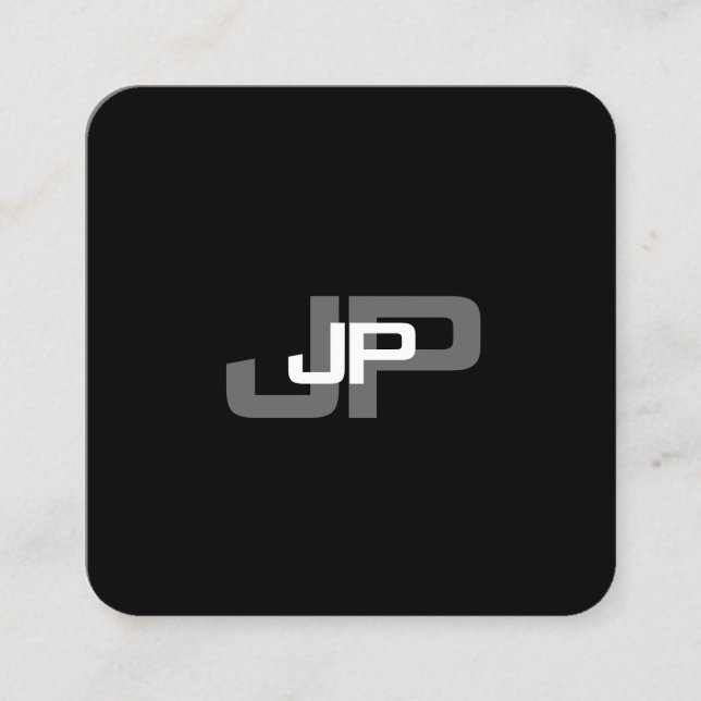 Modern Monogrammed Black White Simple Template Square Business Card (Front)