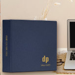 Modern Monogrammed Blue Professional Leather Look Binder<br><div class="desc">Personalized binder in dark blue leather look print. Minimal professional design,  monogrammed with your name and initials and further personalized with your custom title. Simple styling and modern typography - perfect for business,  home office,  school,  university .. Please browse my store for alternative colours and styles.</div>