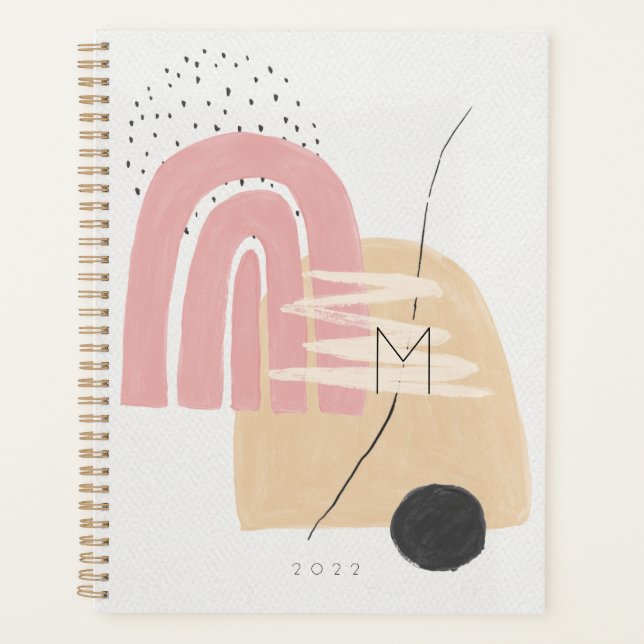 Modern Monogrammed Blush Pink Rainbow Planner (Front)