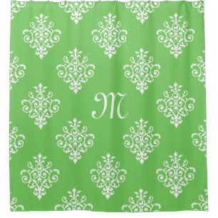 Modern Monogrammed Bright Green Damask Pattern