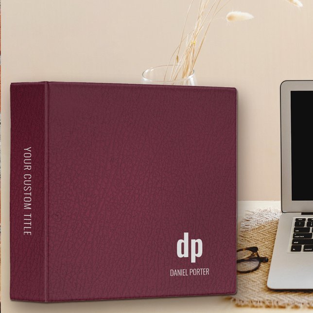 Modern Monogrammed Burgundy Professional Leather Binder (Leather look monogramed binder with professional minimalist styling)