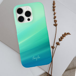 Modern Monogrammed Chic Green and Blue iPhone 16 Pro Case