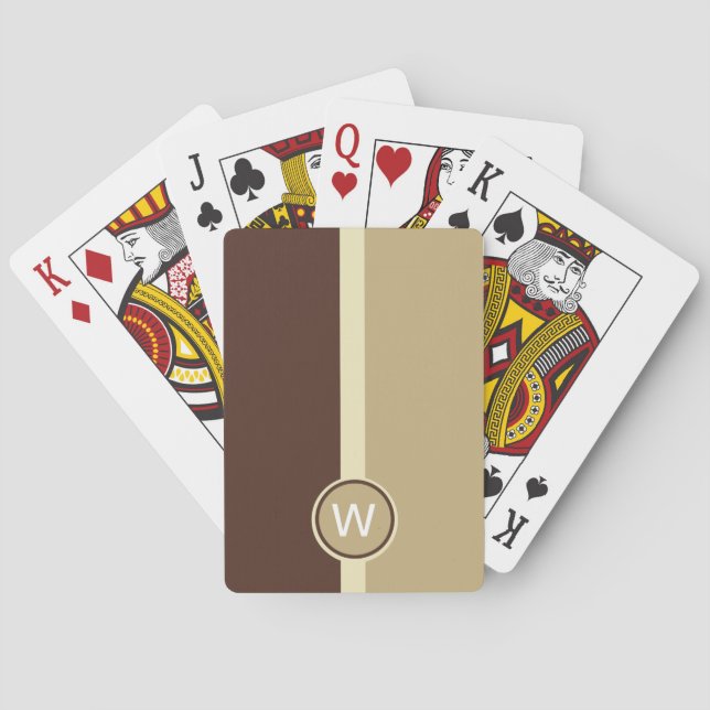 Modern Monogrammed Cream coffee and chocolate stri Playing Cards (Back)