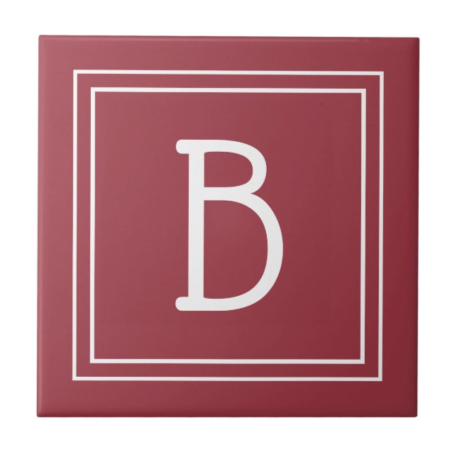 Modern Monogrammed Crimson Red & White Initial Tile (Front)