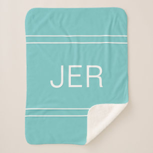 Modern Monogrammed Custom Initials Aqua & White Sherpa Blanket