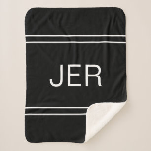 Modern Monogrammed Custom Initials Black & White Sherpa Blanket