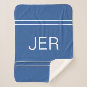 Modern Monogrammed Custom Initials Blue Trendy Sherpa Blanket