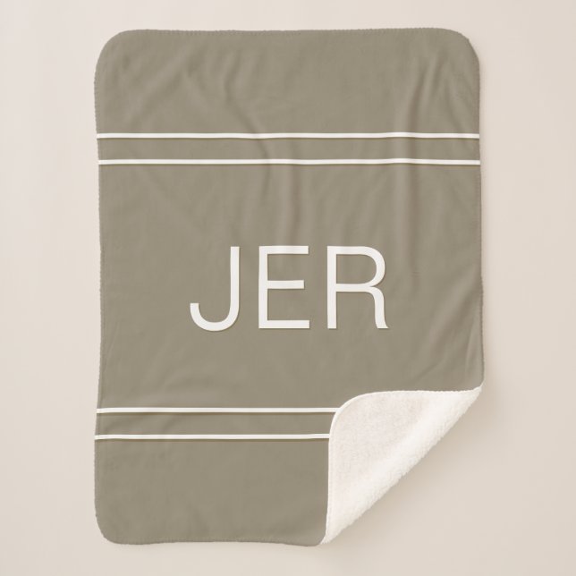 Modern Monogrammed Custom Initials Mocha Brown Sherpa Blanket (Front)