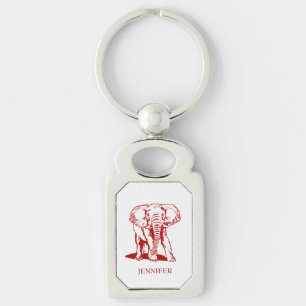 Modern Monogrammed Dark Red Elephant Keychain