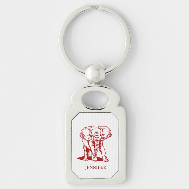 Modern Monogrammed Dark Red Elephant Keychain (Front)