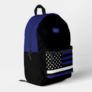 Modern Monogrammed EMT EMS Thin White Line Flag Printed Backpack