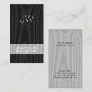 Modern Monogrammed Faux Wood Vertical Black White Business Card