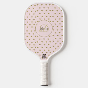 Modern Monogrammed Girly Pink with Name  Pickleball Paddle