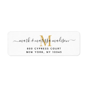 Modern Monogrammed Gold Newlywed Return Address