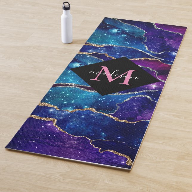 Modern Monogrammed Gold Purple Blue Agate   Yoga Mat (In Situ)