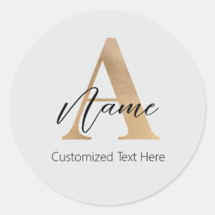 Modern Monogrammed Initial A & Name Personalized Classic Round Sticker