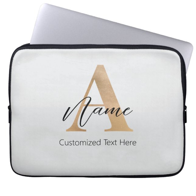 Modern Monogrammed Initial A & Name Personalized Laptop Sleeve (Front)