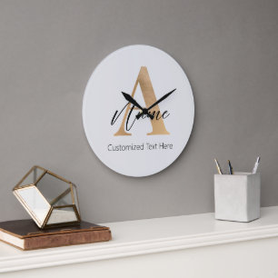 Modern Monogrammed Initial A & Name Personalized Large Clock