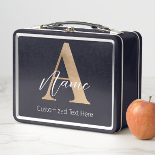 Modern Monogrammed Initial A & Name Personalized Metal Lunch Box
