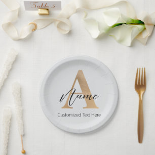 Modern Monogrammed Initial A & Name Personalized Paper Plate