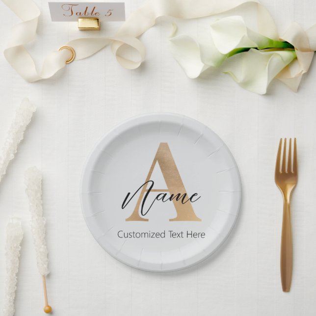 Modern Monogrammed Initial A & Name Personalized Paper Plate (Wedding)