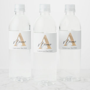 Modern Monogrammed Initial A & Name Personalized Water Bottle Label