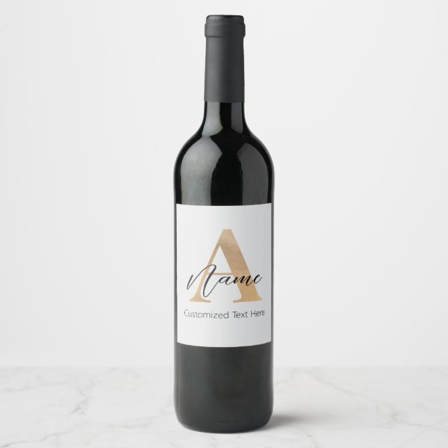 Modern Monogrammed Initial A & Name Personalized Wine Label (Front)