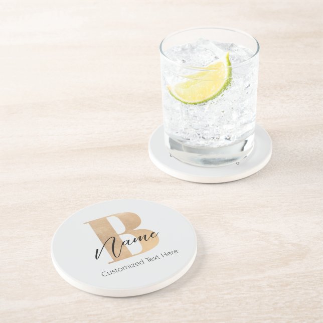 Modern Monogrammed Initial B & Name Personalized Coaster (Side)