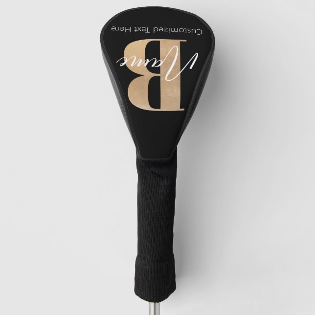Modern Monogrammed Initial B & Name Personalized Golf Head Cover (Front)