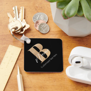 Modern Monogrammed Initial B & Name Personalized Keychain