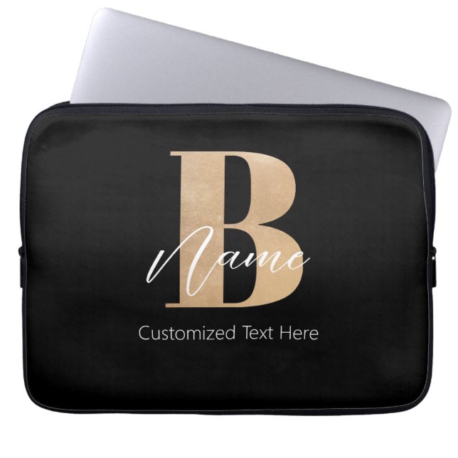 Modern Monogrammed Initial B & Name Personalized Laptop Sleeve (Front)