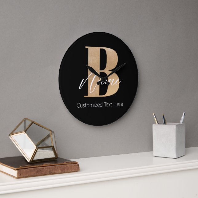 Modern Monogrammed Initial B & Name Personalized Large Clock (Office)