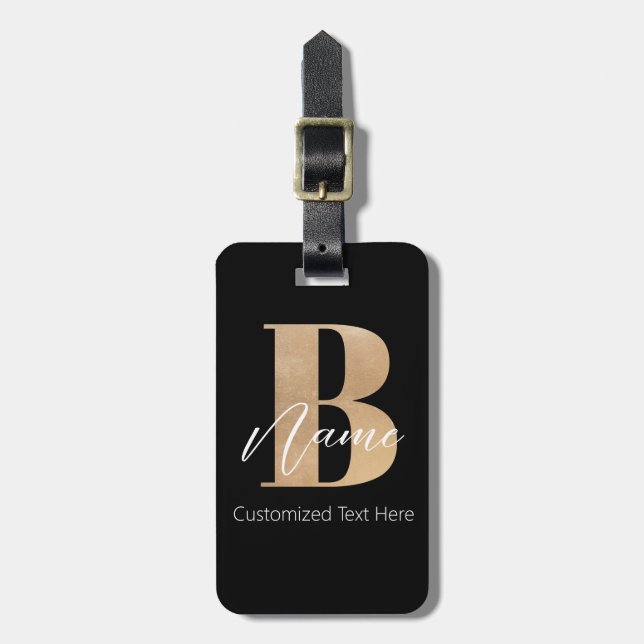 Modern Monogrammed Initial B & Name Personalized Luggage Tag (Front Vertical)
