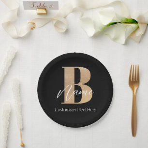 Modern Monogrammed Initial B & Name Personalized Paper Plate