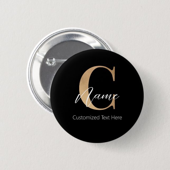 Modern Monogrammed Initial C & Name Personalized 2 Inch Round Button (Front & Back)
