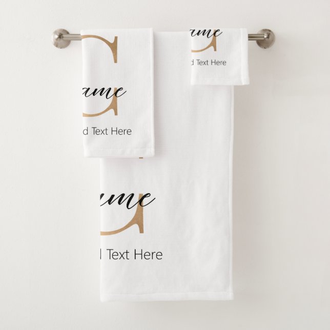 Modern Monogrammed Initial C & Name Personalized Bath Towel Set (Insitu)
