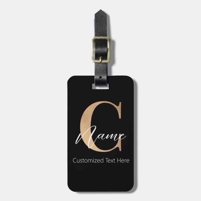 Modern Monogrammed Initial C & Name Personalized Luggage Tag (Front Vertical)