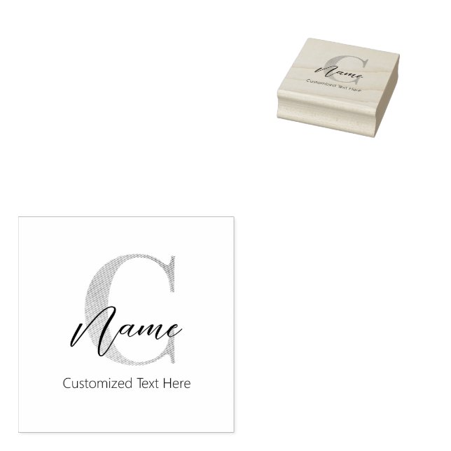 Modern Monogrammed Initial C & Name Personalized Rubber Stamp (Stamped)